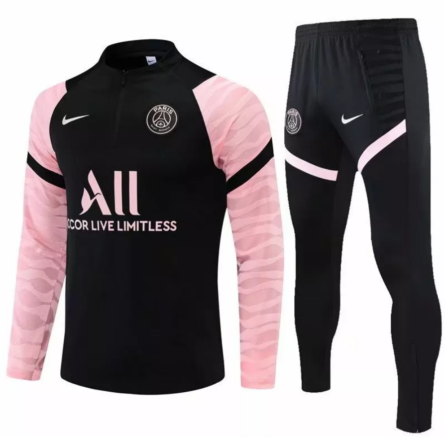 PSG Black Pink Sleeve Training Suits Sweatshirt with Pants 2020/21